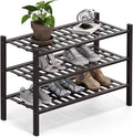 Haddockway 3 Tier Bamboo Shoe Rack Storage Organizer, Multifunctional Free Standing Stackable Shoe Shelf with Grid Panel for Closet,Hallway,Entryway,Small Space 27"x11"x20" (Brown, 3 Tier)