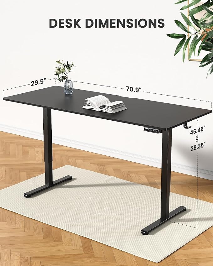 ErGear Electric 71 x 30 inch Standing Desk Workstation, Large Sit Stand up Desk, Memory Computer Home Office Desk, (Black) Ships in One Box