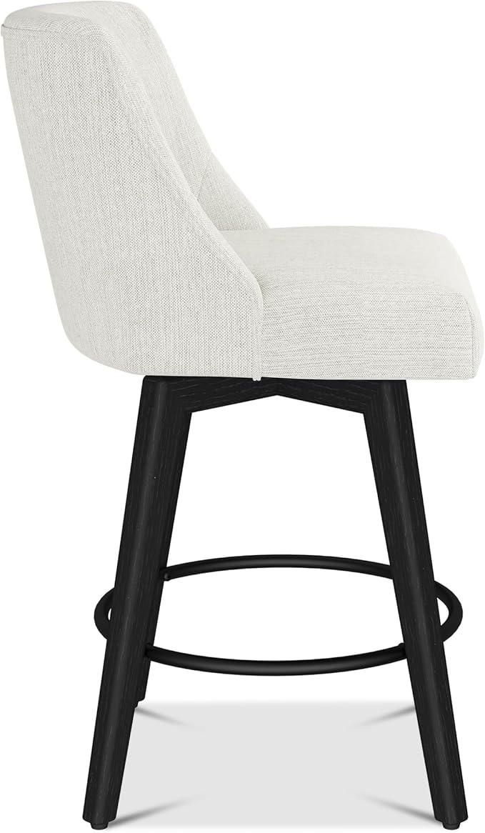 Counter Height Bar Stools Set of 3, Modern Swivel Barstools with Back and Wood Legs, Linen Fabric Upholstered Bar Chairs, 26" H Kitchen Counter Stools, Kitchen Island Home Bar, Ivory