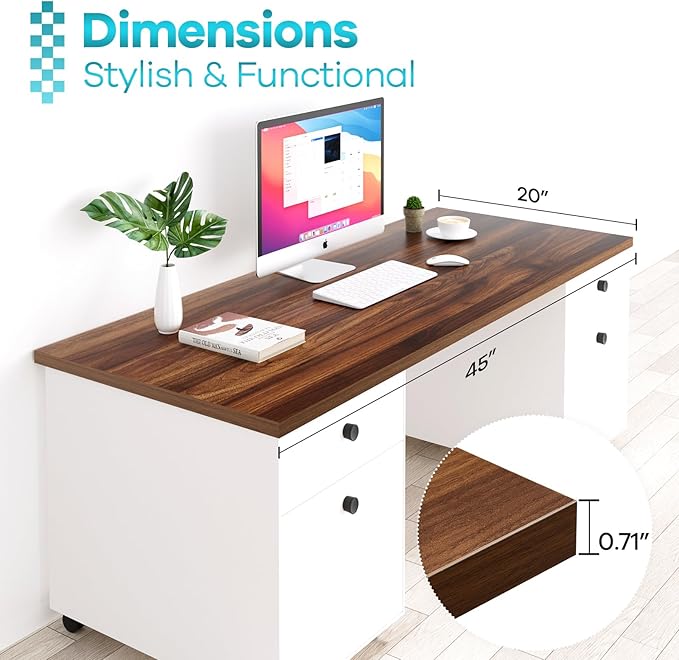 Kaboon Universal Tabletop 45"x20", Solid One-Piece Melamine Table Top, L-Desk Floating Desk DIY, Home and Office, Walnut