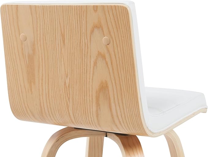 Armen Living Vienna Modern Swivel 26" Counter Height Barstool with White Faux Leather and Patterned Oak Wood Finish