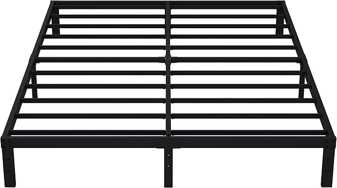EMODA Queen Bed Frame No Box Spring Needed 10 Inch Heavy Duty Metal Platform BedFrame Queen Size with Steel Slats, Easy Assembly, Black