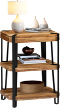 Ryegate 3-Tier End Table with Storage “ Live Edge Solid Acacia Wood Side Table with Industrial Metal Frame and 2 Open Lower Shelves for Living Room, Bedroom, Entryway by Alaterre Furniture