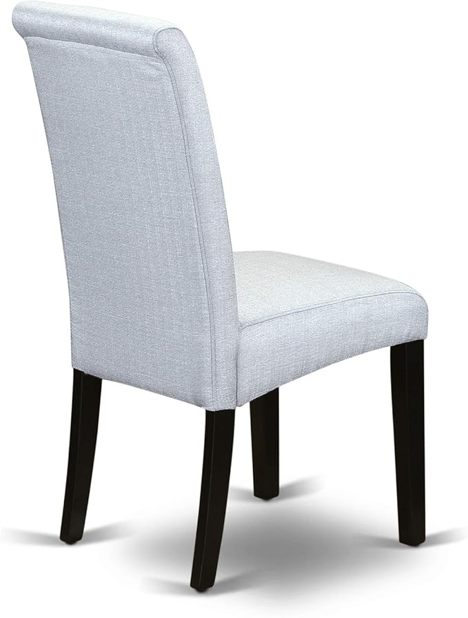 East West Furniture DLBA5-BLK-05 5 Piece Dining Set Includes a Round Dining Room Table with Dropleaf and 4 Grey Linen Fabric Upholstered Parson Chairs, 42x42 Inch, Black