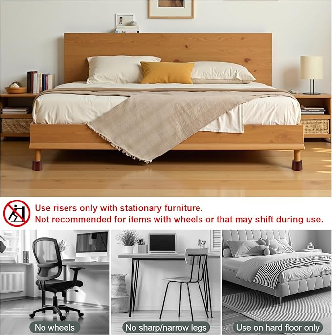 Bed Risers Wood Blocks - 1 Inch Circle Furniture Height Extenders Lifts for Sofa Couch Desk Chair Table Base Raising Space, Convenient Store and Cleaning, Pack of 4