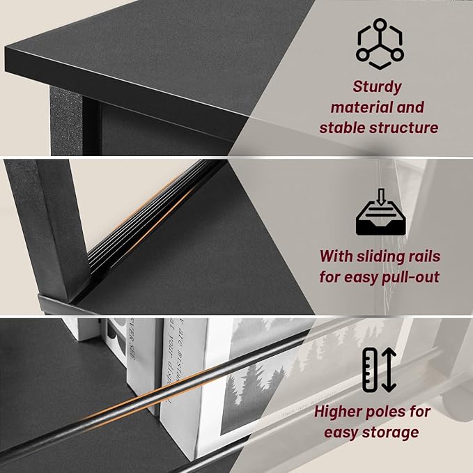 Side Table with Charging Station and Drawer, Narrow End Table with USB Ports and Outlets for Small Space, Living Room, Bedroom and Office, with 4 Wheels (1, Black)