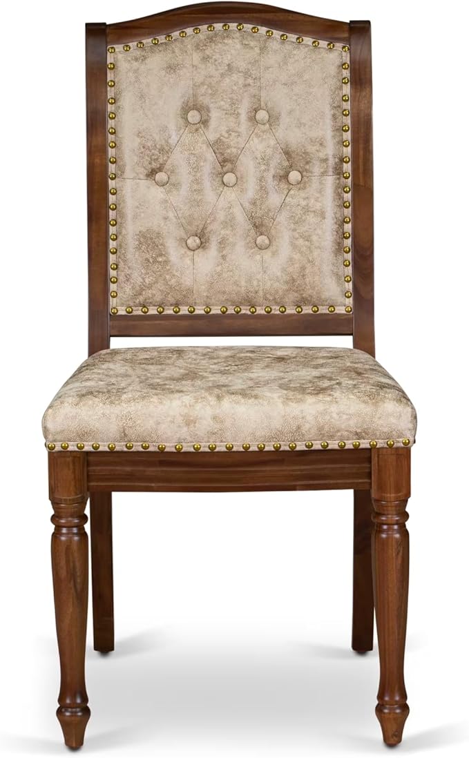 LEMA9-AWA-36 9 Pieces Kitchen Table Set Includes a Rectangular Dining Table and 8 Light Beige Polyester Fabric Dining Chairs, Antique Walnut Finish