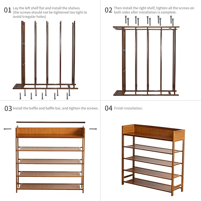 Shoe Rack Organizer, 5 Tier Bamboo Shoe Rack for Entryway, Front Door for Entryway,Closet and Bedroom Storage, Shoe Shelf（Brown）