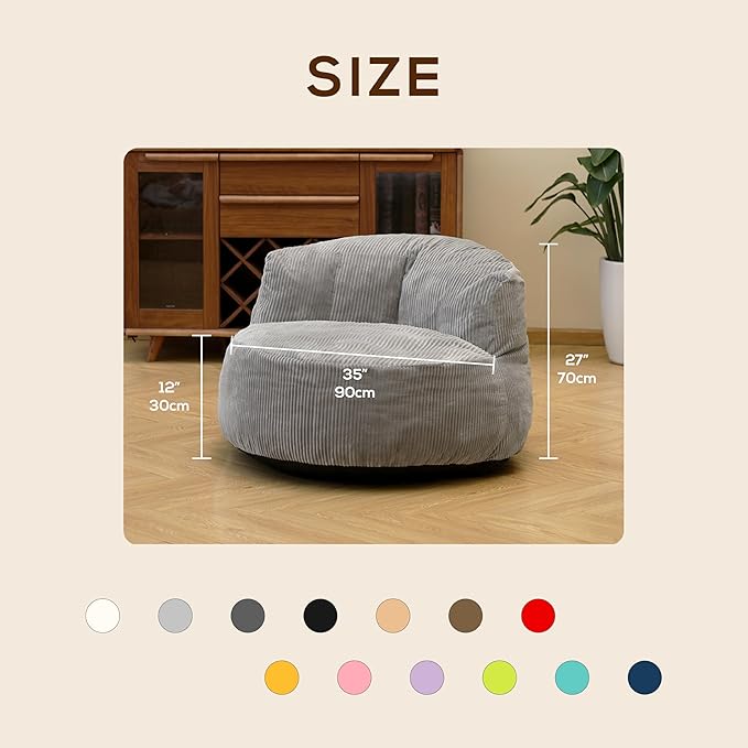N&V Large Crescent Bean Bag Chair, Adult Size Bean Bag Sack, Foam Filling, Soft Premium Corduroy Bean Bag for Living Room Bedroom Dorm and Office (Lime)