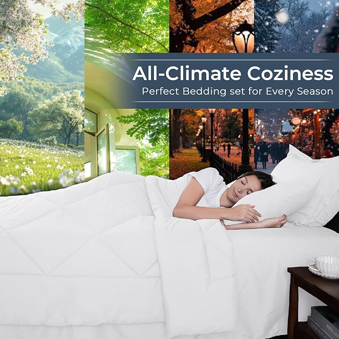 HEVUMYI Full Comforter Set - 7-Piece All Season Bed in a Bag Full, Ultra Soft Bedding Set with Comforter, Flat Sheet, Fitted Sheet, Pillowcases, Pillow Shams, White