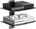 Suptek Glass Floating Shelves, TV Wall Mount with Shelf for DVD Player / PS4 / Cable Boxes/Game Consoles/Sky Box/TV Accessories, Flat Black 2-Tier Wall Mount Bracket