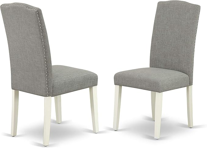 East West Furniture LGEN5-LWH-06 5 Piece Dining Set Includes a Rectangle Dining Room Table with Butterfly Leaf and 4 Dark Shitake Linen Fabric Upholstered Chairs, 42x84 Inch, Linen White