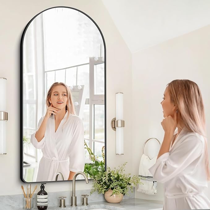 Arched Bathroom Mirror, 55"x30" Black Arched Mirror for Bathroom, Wall Mounted Mirror, Black Vanity Wall Mirror Metal Frame for Bedroom, Entryway, Living Room, Vertically Hanging