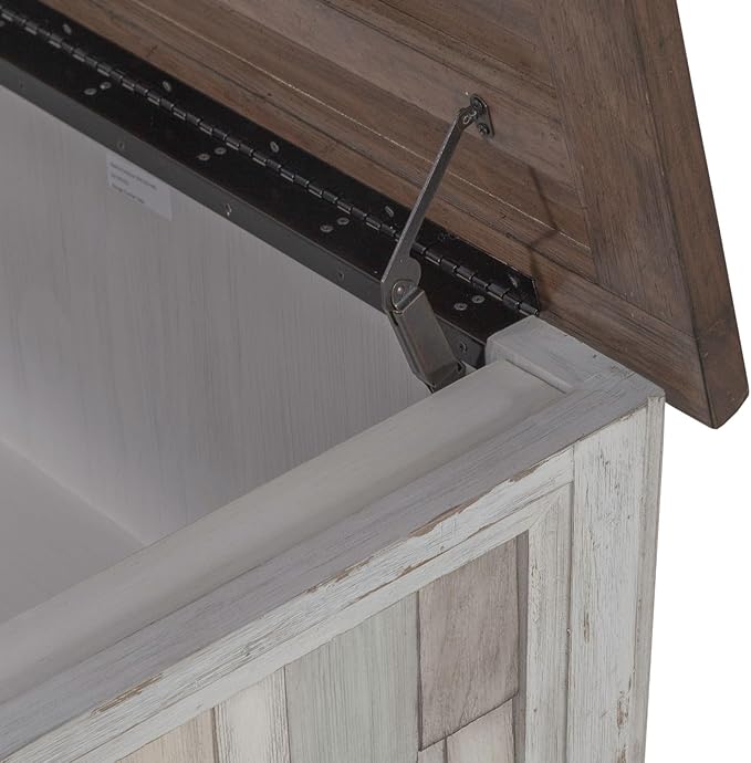 Liberty Furniture River Place Living Room Lift Top Storage Cocktail Table - Riverstone White & Tobacco