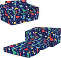 Kids Couch Convertible Sofa to Lounger for Toddler Boy, Foldable 2-in-1 Kids Sofa Bed, Toddler Chairs Comfy for Bedroom Playroom, Blue Dinosaur
