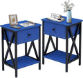 VECELO Nightstands Set of 2, Modern Bedside End Tables, Night Stands with Drawer and Storage Shelf for Living Room Bedroom, Industrial Metal Frame