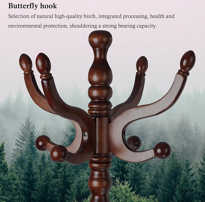 Coat Rack Stand, Solid Wooden Coat Tree with 11 Hooks, Heavy Duty Coat Rack Freestanding with Sturdy Round Base, Natural Birch Wood Coat Hanger Stand for Entryway Bedroom (triangles)