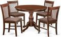 East West Furniture HBNF5-MAH-C 5 Piece Dining Table Set for 4 Includes a Round Kitchen Table with Pedestal and 4 Linen Fabric Dining Room Chairs, 42x42 Inch, Mahogany