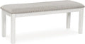 Signature Design by Ashley Robbinsdale Large Upholstered 48" W Dining Bench, Light Gray & White