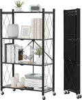 ALANNG Storage Shelves with Wheels, Bookshelf with Storage, No Assembly Metal Rack Cart for Kitchen, Office, Laundry, Garage (4 Tier, Black)