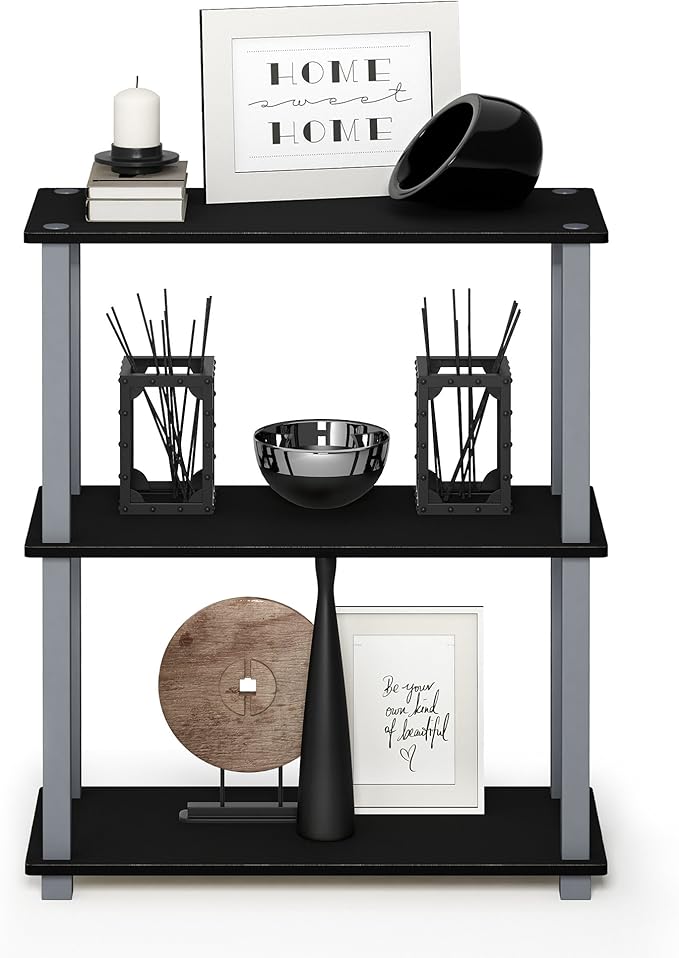 Furinno Turn-S-Tube 3-Tier Compact Multipurpose Shelf 2-Pack, Black/Grey