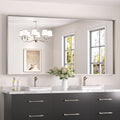 Keonjinn 72 x 36 in Brushed Nickel Mirror for Bathroom Sink, Rectangular Metal Framed Vanity Wall Mirror Square Corner Aluminum Alloy Modern Rectangle Silver Mirror for Over Sink(Horizontal/Vertical)