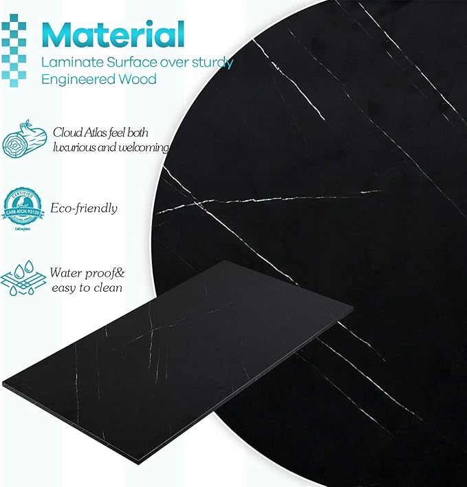 Kaboon Universal Tabletop 47.25"x30", Solid One-Piece Melamine Table Top, Double Desk L-Desk DIY, Home and Office,Cloud Atlas/Black Marble