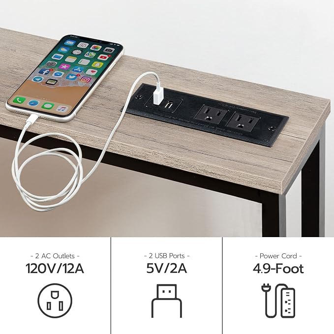 HOOBRO 2 Pack 47.2" Narrow Console Table with Power Outlets, 5.9" Behind Couch Table with Charging Station, Extra Long Sofa Table, Skinny Entryway Table for Living Room, Hallway, Greige BG15XGP201G1