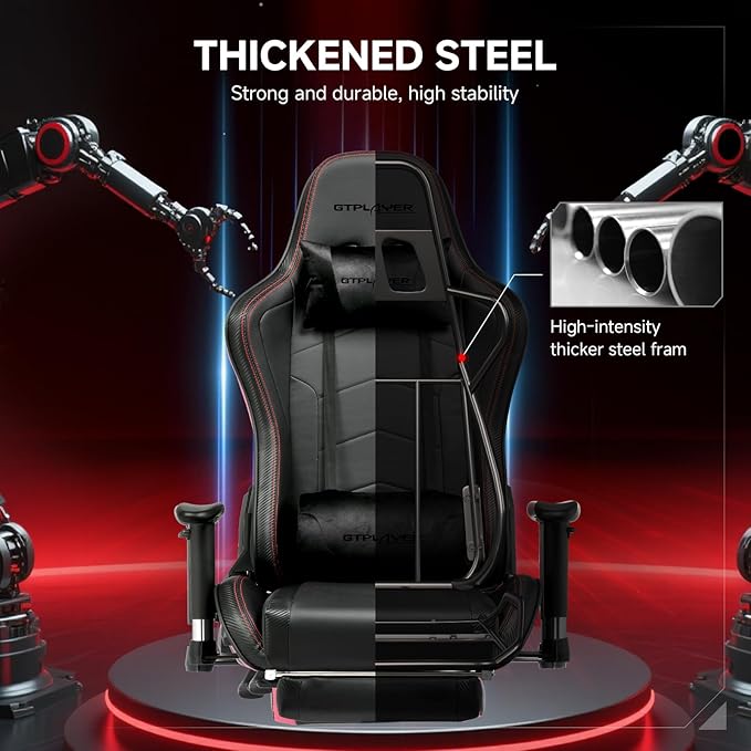 GTPLAYER Gaming Chair with Bluetooth Speakers, Adjustable Backrest and Height, 3D Armrests, Footrest, Ergonomic Computer Chair for Gamers (Dark Black)