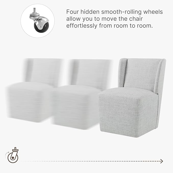 Upholstered Dining Chair with Casters Wingback Modern Side Armless Deskchair with Rollers for Diningroom Bedroom Livingroom Reading Room,Light Grey,4 Box