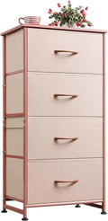 WLIVE 4 Drawers Dresser for Bedroom, Pink Rose Gold Fabric Clothes Storage Organizer Unit, Dresser for Hallway, Entryway, Closets, Sturdy Steel Frame, Wood Top