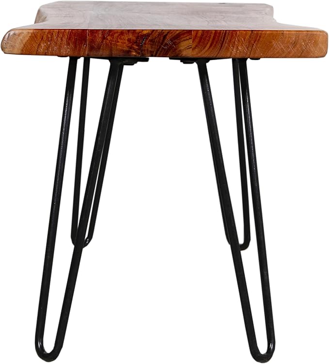 Alaterre Furniture 48” Live Edge Dining Bench – Rustic Industrial Farmhouse Solid Acacia Wood with Metal Hairpin Legs – Ideal for Dining Room, Kitchen, or Entryway