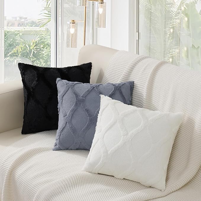 decorUhome Throw Pillow Covers 26x26 Inch Set of 2, Soft Plush Faux Fur Wool Black Couch Pillow Covers, Decorative Neutral Pillow Cases for Bed Sofa Living Room Home Decor