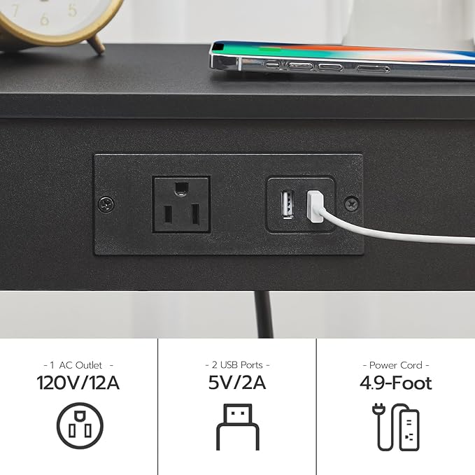 HOOBRO Side Table with Charging Station, Set of 2 End Tables with USB Ports and Outlet, Nightstand with 2-Tier Storage Shelf, for Living Room, Bedroom, Small Space, Black BK91UBZP201