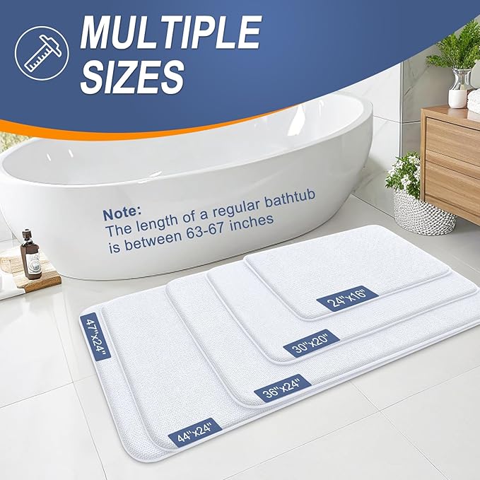 OLANLY Thick Memory Foam Bath Mat Rug 36x24, Extra Soft Absorbent Bathroom Rug, Quick Dry Bath Mats, Non-Slip, Machine Washable Carpet for Bathroom, Tub and Shower, Home Decor Accessories, White