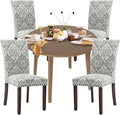 COLAMY 5-Piece Extendable Dining Table Set for 4, 36" Kitchen Round Wood Table with 4 Nailhead Dining Room Chairs,Light Brown/White&Grey Flower