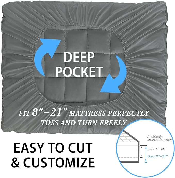 CYMULA Full XL Mattress Topper - Extra Thick Cooling Mattress Pad Cover for Back Pain - Soft Mattress Protector Firm Bed Topper Pillow Top with 8-21 Inch Deep Pocket 3D Snow Down Alternative Fill