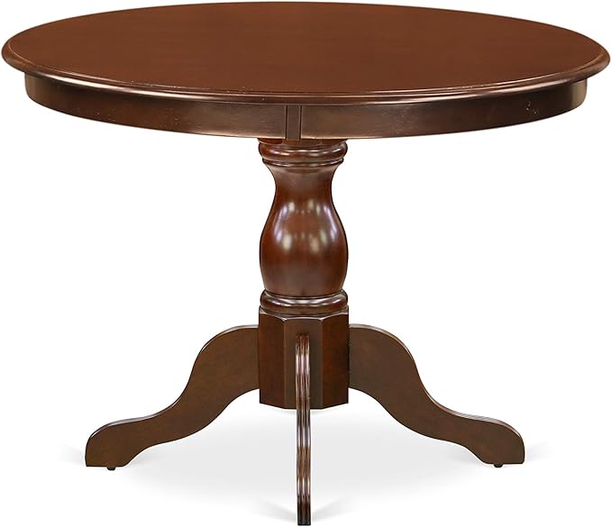 East West Furniture HBNF3-MAH-C 3 Piece Dining Room Table Set Contains a Round Kitchen Table with Pedestal and 2 Linen Fabric Upholstered Dining Chairs, 42x42 Inch, Mahogany