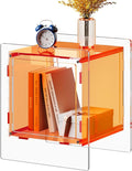 Acrylic End Table, Side Table Nightstand with Open Storage Shelf, 2-Tier Bedside Table Home Decor Display for Bedroom, Living Room, Office (1, Orange)