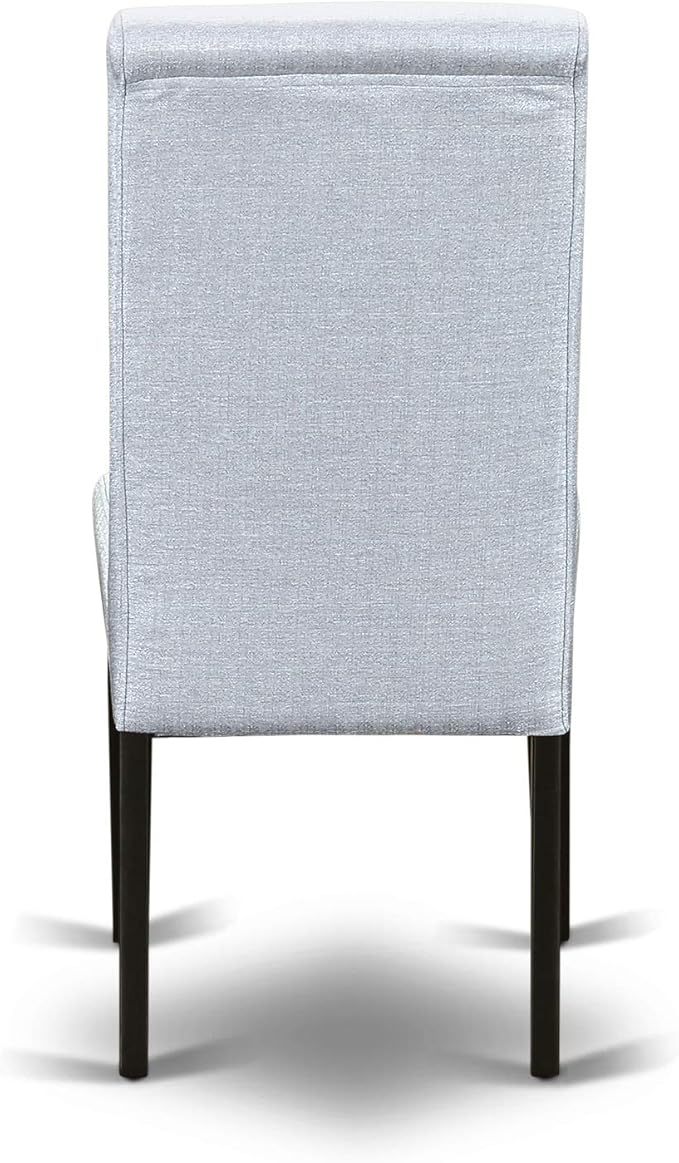 East West Furniture DLBA5-BLK-05 5 Piece Dining Set Includes a Round Dining Room Table with Dropleaf and 4 Grey Linen Fabric Upholstered Parson Chairs, 42x42 Inch, Black