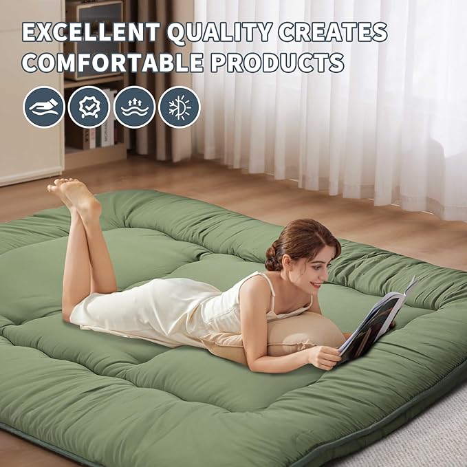 Japanese Floor Mattress,4" Thicken Japanese Floor Sleeping Pad Foldable,Futon Mattress Suitable for Camping and Guest Room (Green, Twin (80" x 36"))