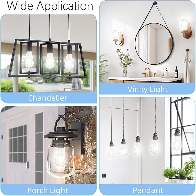 Edison Bulbs Dimmable, E26 LED Bulb 60 watt Equivalent, Cool White 4000K, ST58 Vintage Light Bulbs, 90+ CRI, 6W 600LM, E26 Medium Base, Clear Glass, 24 Pack
