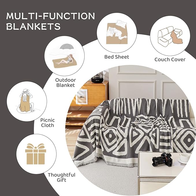 STACYPIK Boho Geometric Dark Grey Sofa Cover Chenille Couch Cover for Dogs Washable Armchair Slipcover for Living Room Sectional Sofa Cover for 2 Cushion Couch Sofa Jacquard Sofa Cover Decor-71X90IN