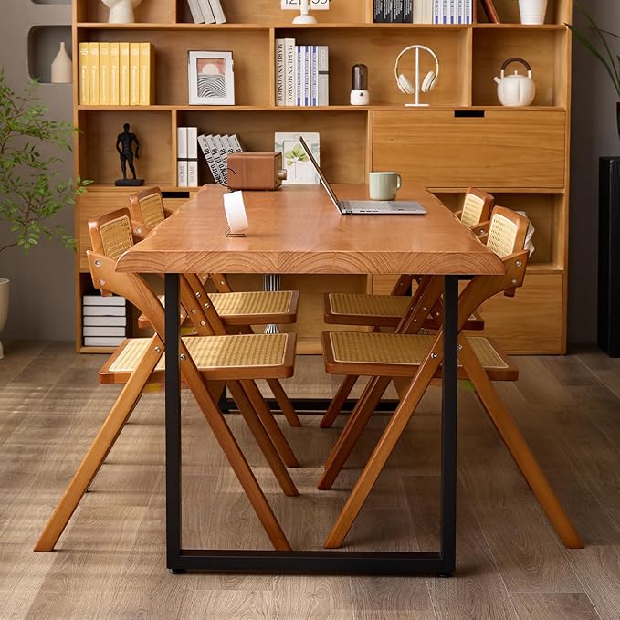 Solid Wood Office Desk, Dining Table, Desk -55 to 62 inches, Modern Farmhouse Design, can accommodate 2-8 People, Easy to Assemble, Ideal for Learning, Writing, and Dining. (62 inches)