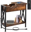 TooCust End Tables Living Room with Charging Station, 11.2" D x 24" W x 24" H, Flip Top Side Table with USB Ports and Outlets, Couch End Tables, Narrow End Table with 5.5" Deep Drawer