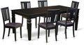 East West Furniture LGDU7-BLK-LC 7 Piece Modern Dining Table Set Consist of a Rectangle Wooden Table with Butterfly Leaf and 6 Faux Leather Dining Room Chairs, 42x84 Inch, Black
