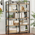 FATORRI Bookshelf, 5 Tier Industrial, Tall Etagere Bookcase, Rustic Wood and Metal Book Shelf with Large Open Shelving Unit for Home Office Living Room (Rustic Oak, 51 Inch Wide)
