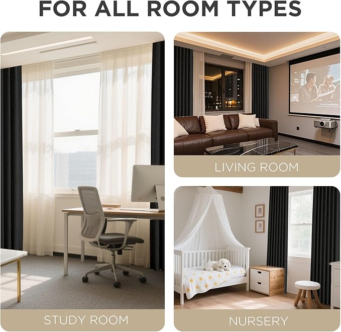 Joydeco 100% Blackout Curtains for Bedroom - Natural Linen Curtains 52" W x 120" L Long, Thermal Insulated 2 Panels Black Light Blocking Drapes, Rod Pocket & Back Tabs for Living Room