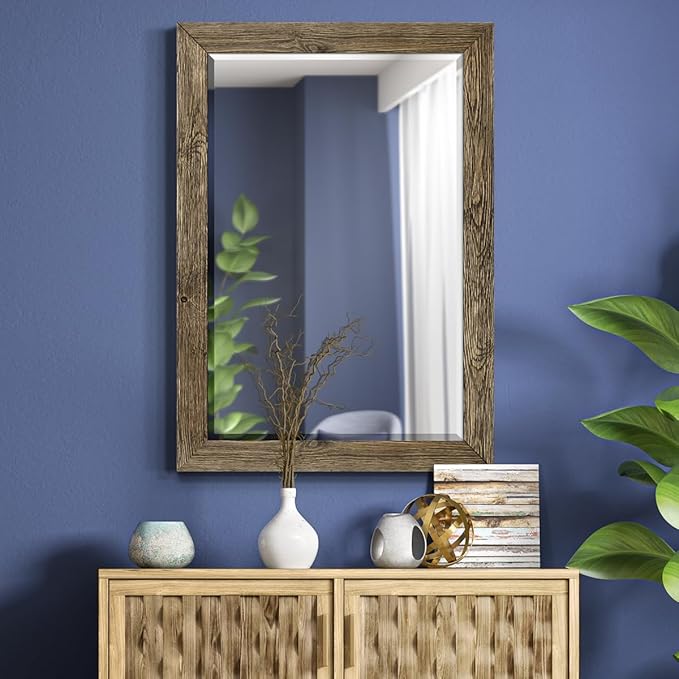 Renditions Gallery Walnut Vanity Mirror Rectangular Barnwood Framed Wall Mirror for Home Decor, Vertical or Horizontal Hanging, 29X41