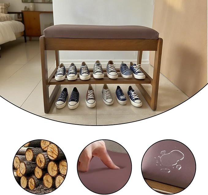 2-Tier Wood Shoe Bench with Flip-Top Storage Cabinet, 23.6", Entryway Bench with Shoe Storage, Front Door Shoe Rack（Walnut）